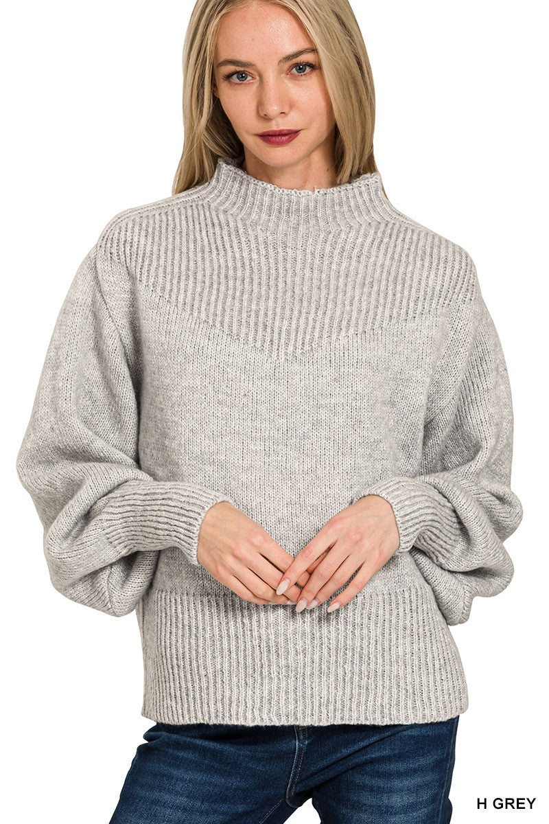 Balloon Sleeve Mock Neck Sweater