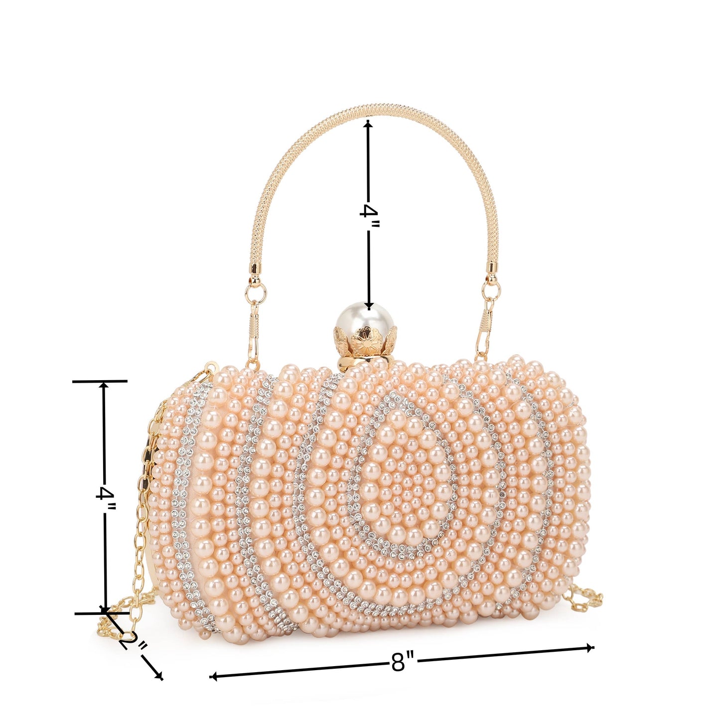PRISCILLA Opal Shape Pearl Embellished Evening Bag, Clutch