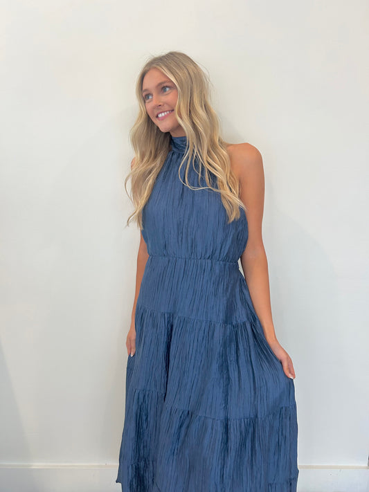 Navy Shimmer Maxi Halter