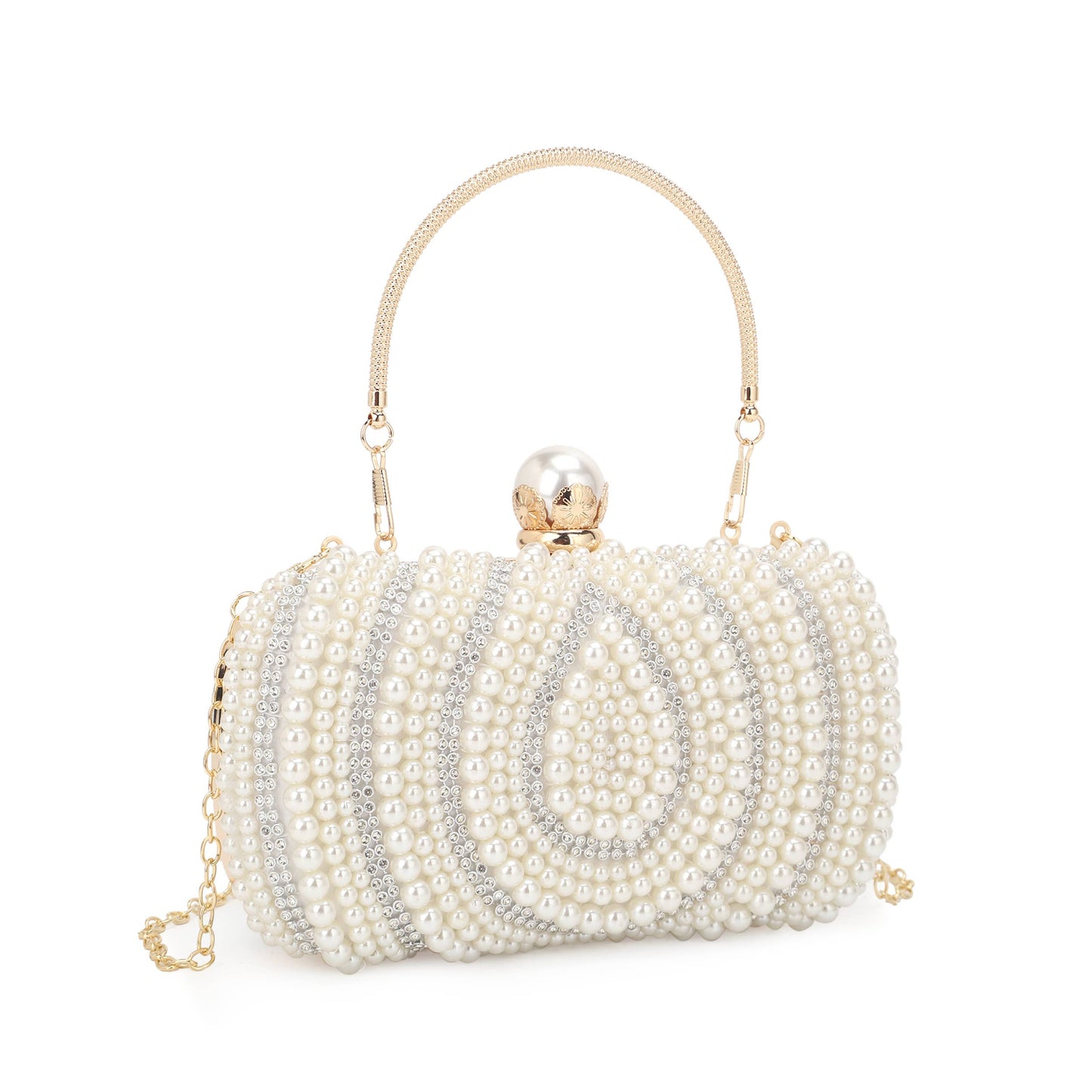 PRISCILLA Opal Shape Pearl Embellished Evening Bag, Clutch