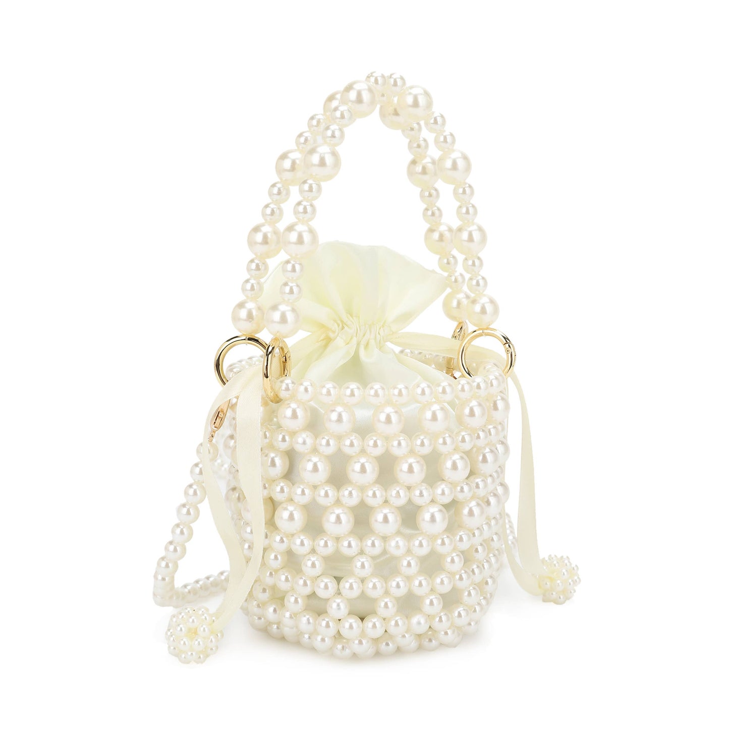 DESTINY Mini Top Handle Faux Pearl Bucket Bag with Strap