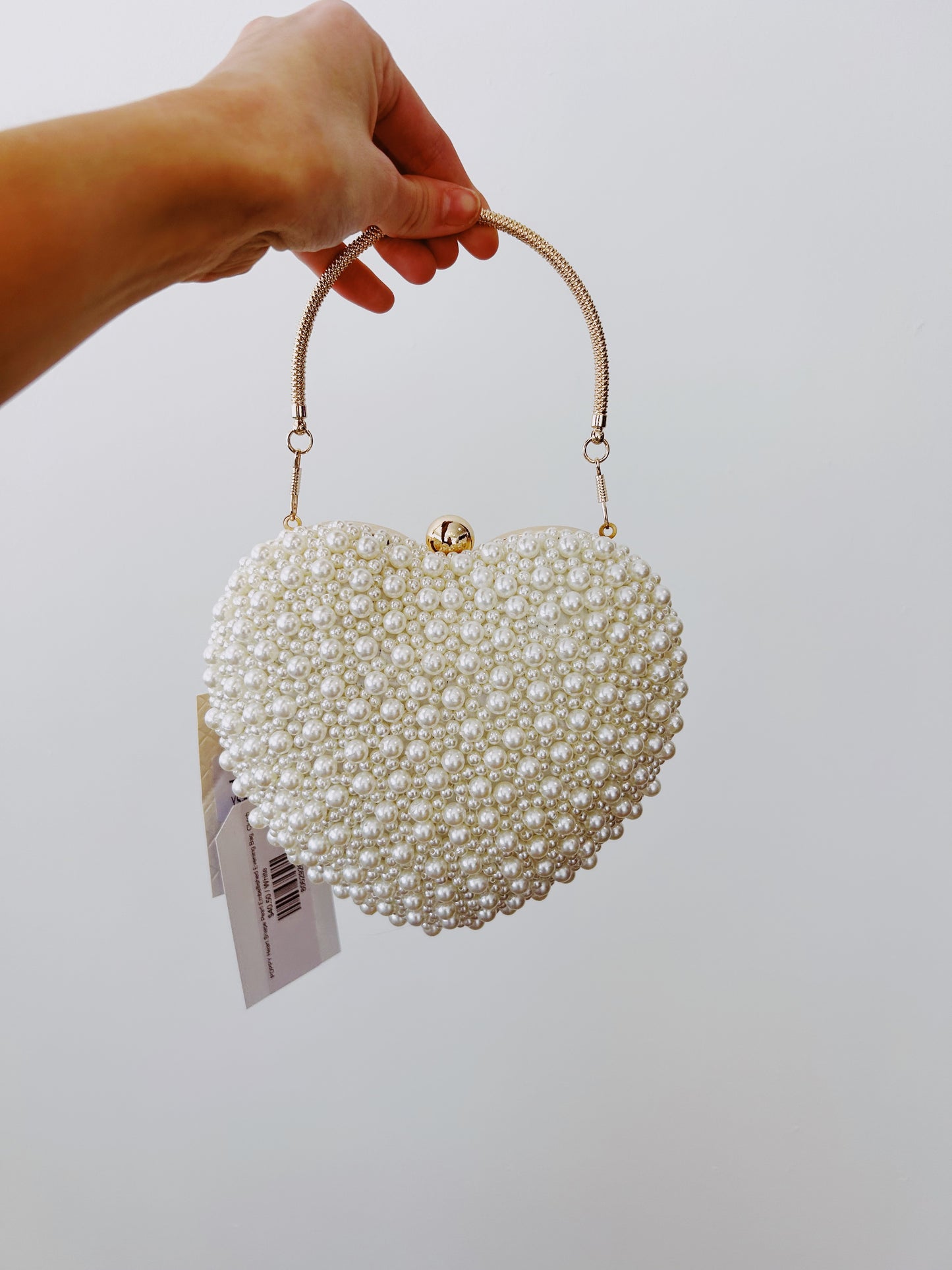 POPPY Heart Shape Pearl Embellished Evening Bag, Clutch