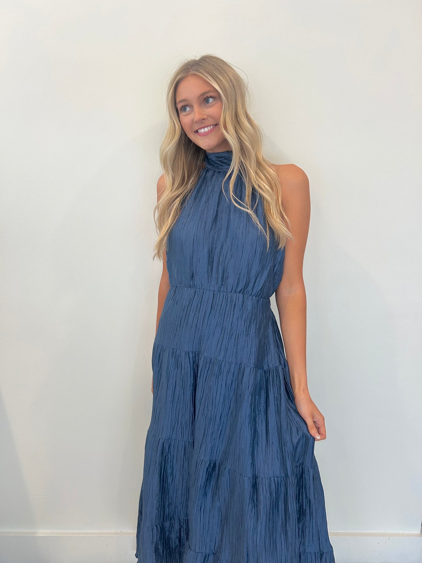 Navy Shimmer Maxi Halter