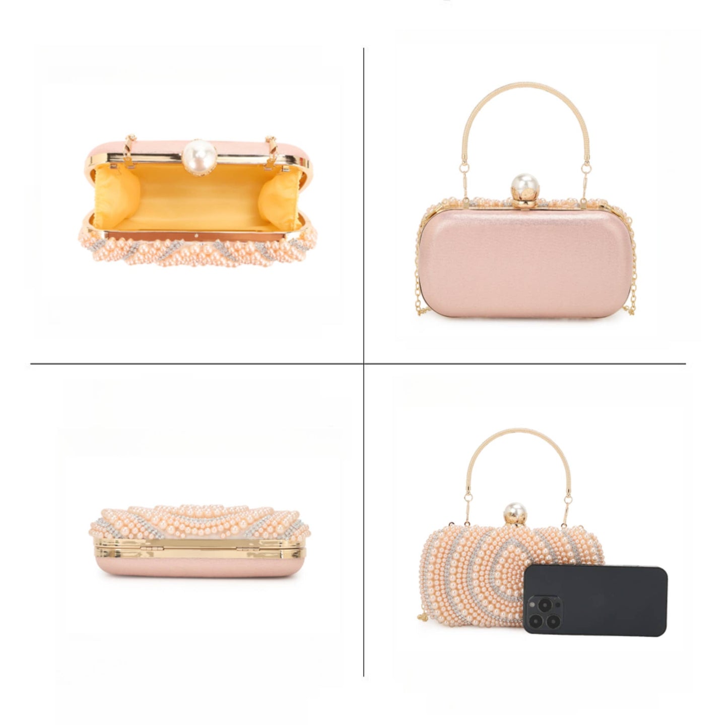 PRISCILLA Opal Shape Pearl Embellished Evening Bag, Clutch