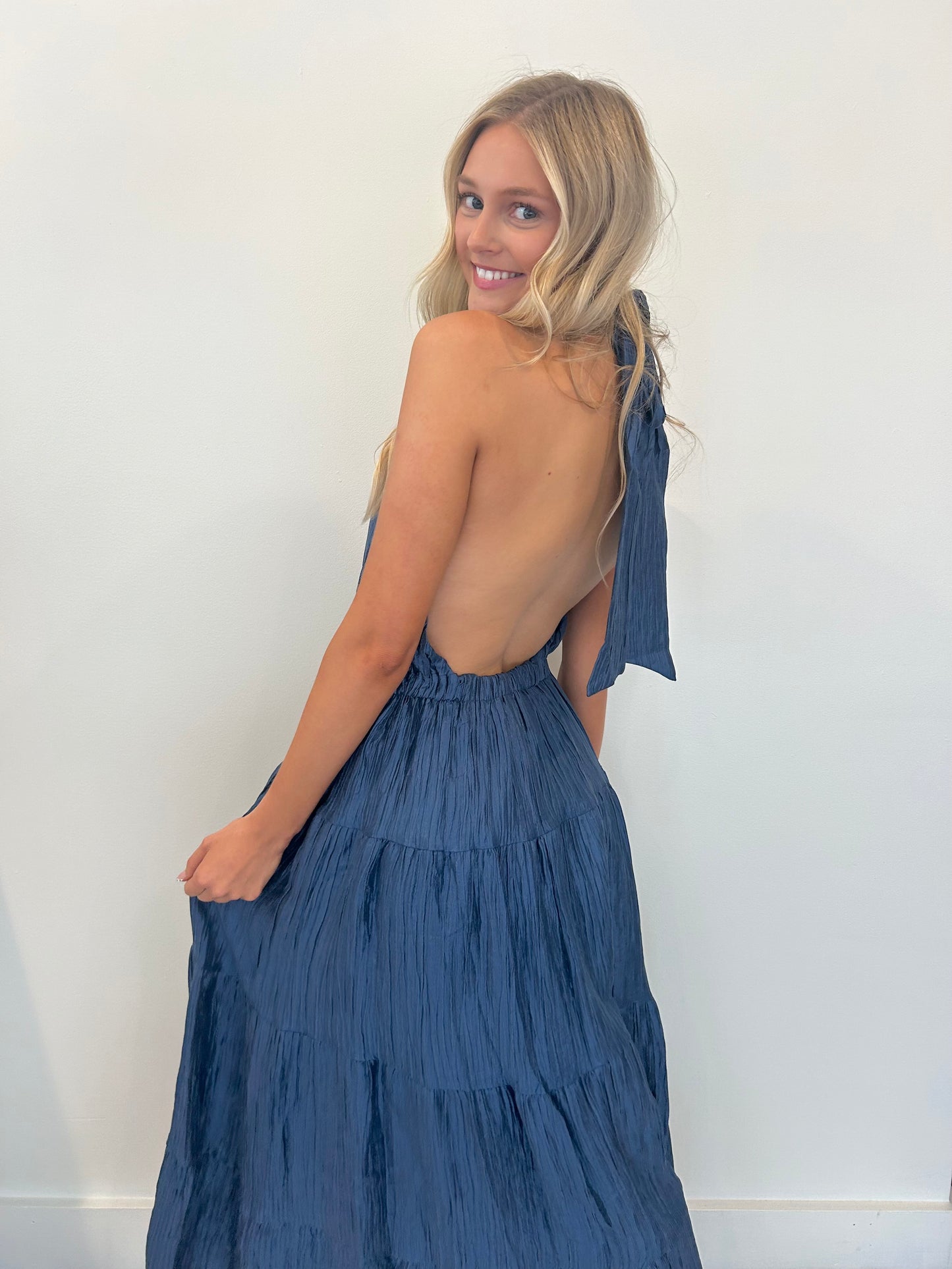 Navy Shimmer Maxi Halter