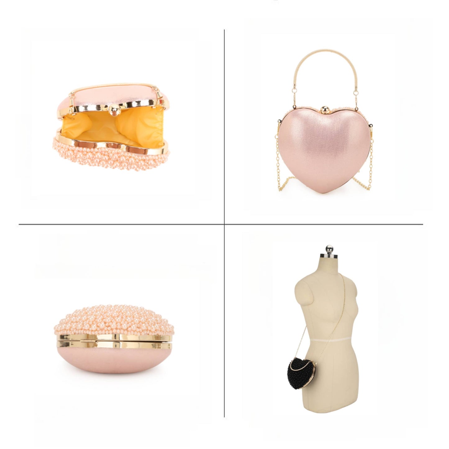 POPPY Heart Shape Pearl Embellished Evening Bag, Clutch