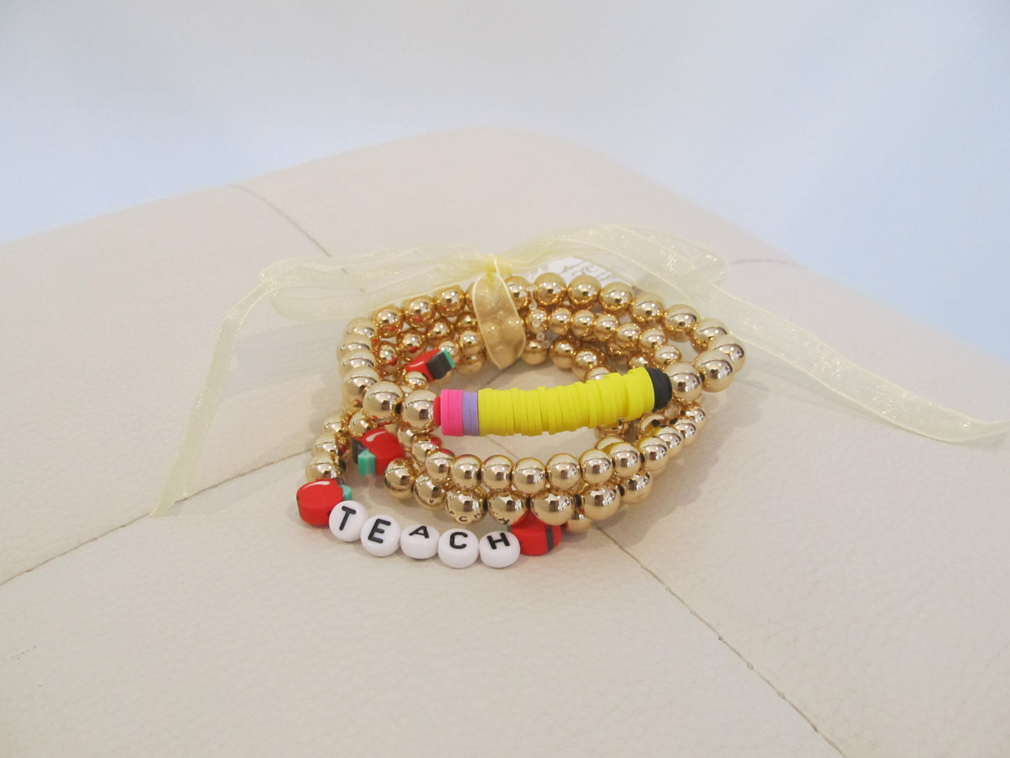 Stackable Gold Beaded Teacher Bracelets
