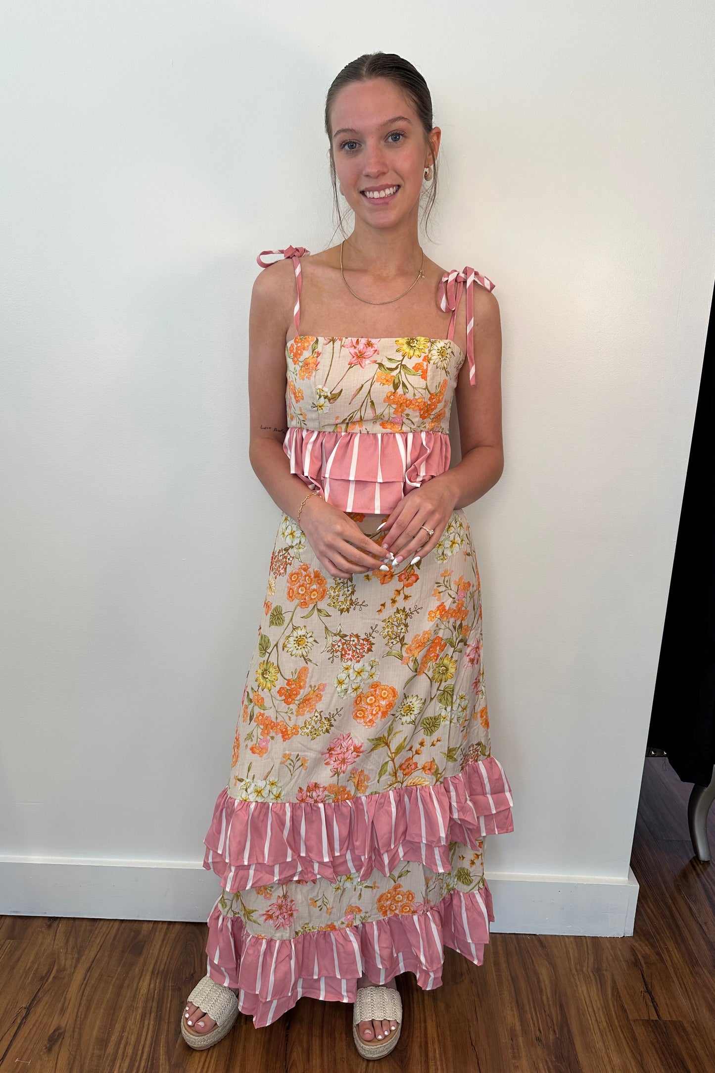Floral Striped Ruffle Set