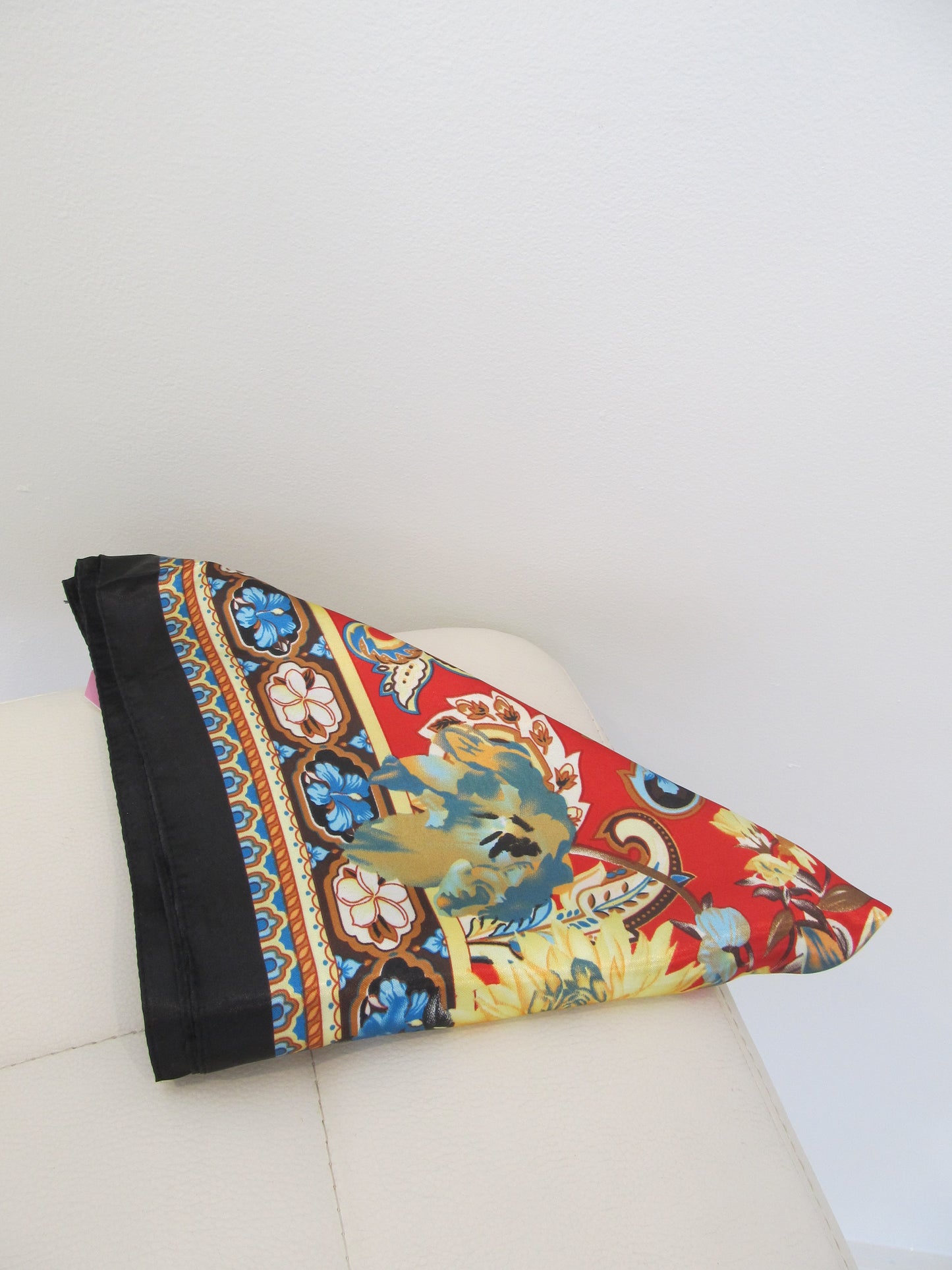 Red Floral Satin Scarf