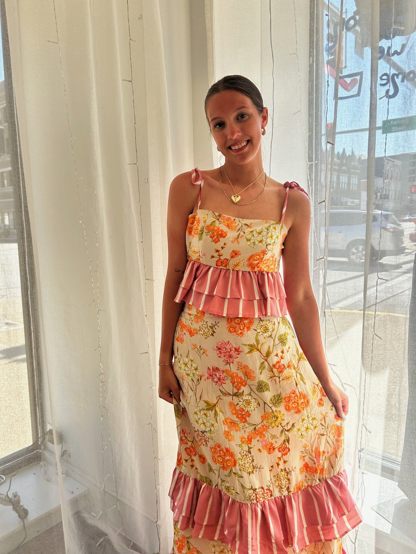 Floral Striped Ruffle Set