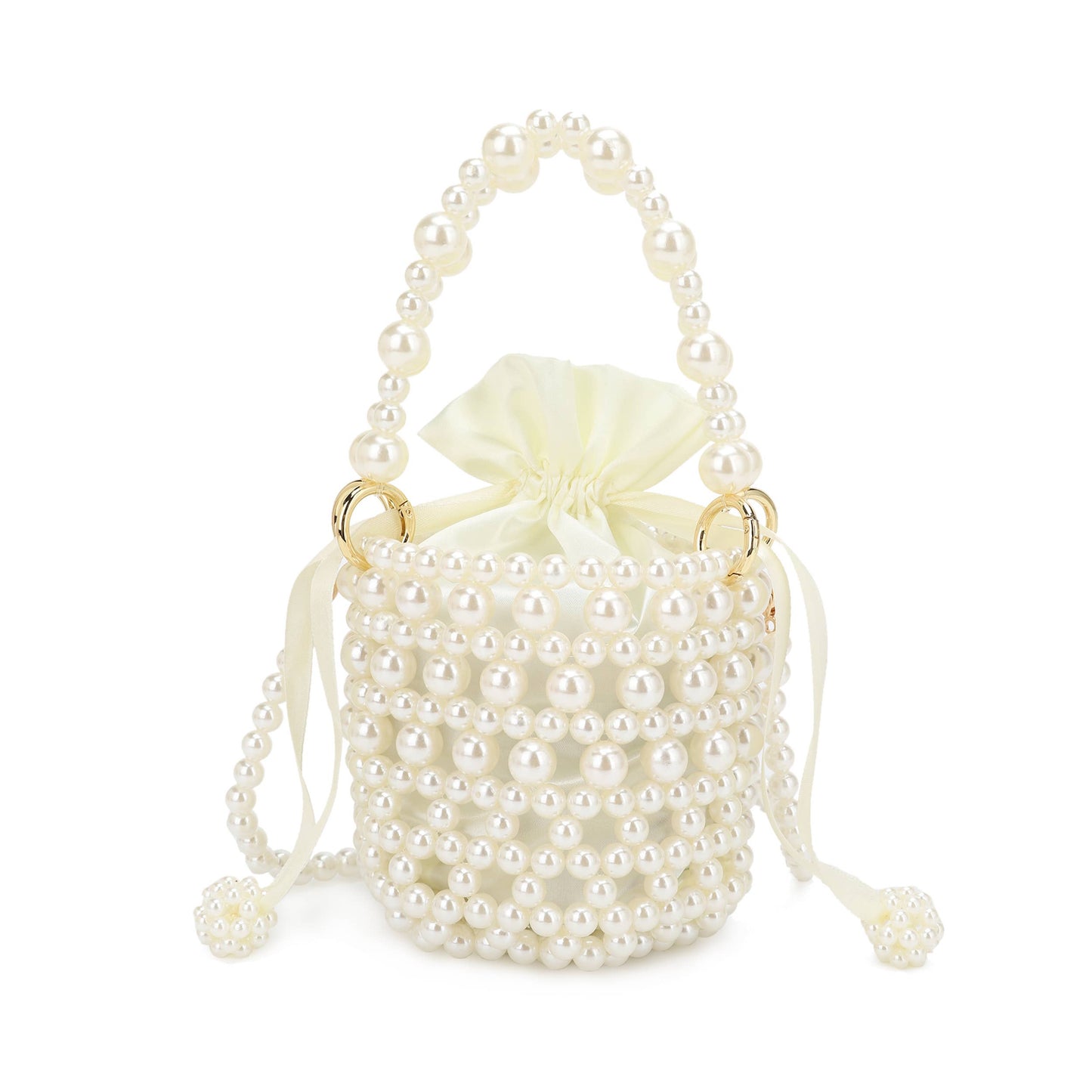 DESTINY Mini Top Handle Faux Pearl Bucket Bag with Strap