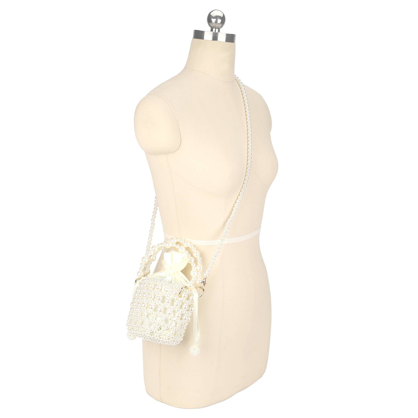 DESTINY Mini Top Handle Faux Pearl Bucket Bag with Strap