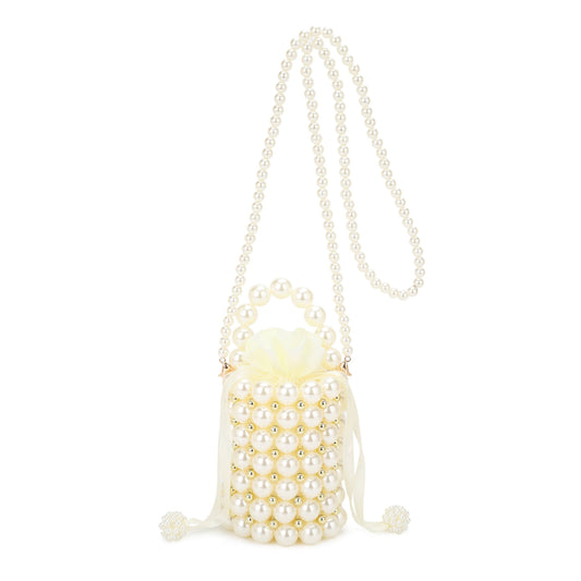 PANDORA Faux Pearl Top Handle Bucket Bag with Beaded Chain