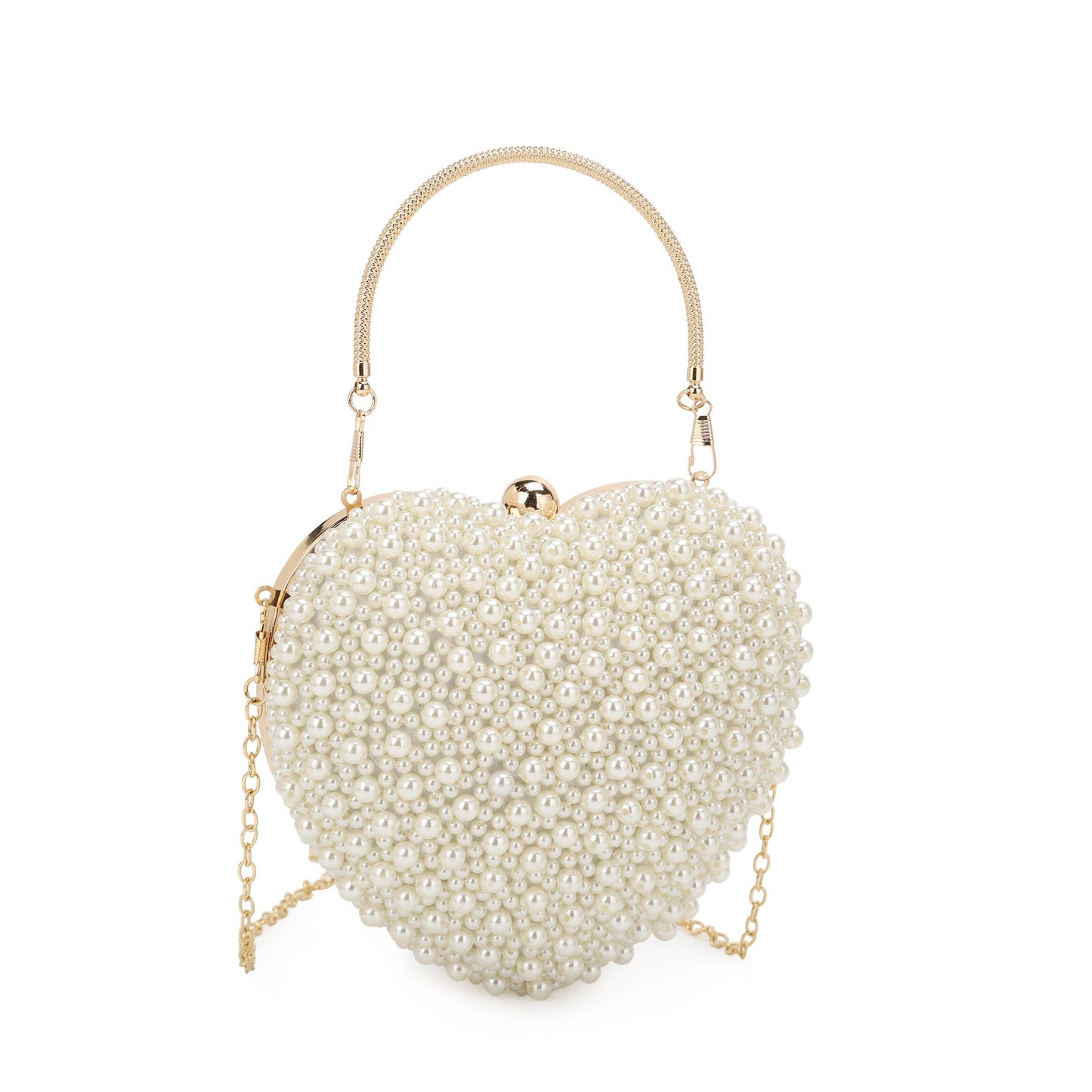 POPPY Heart Shape Pearl Embellished Evening Bag, Clutch