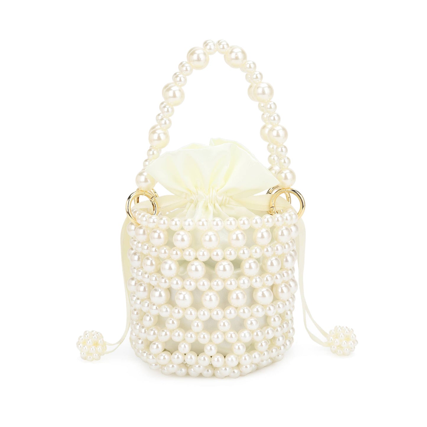 DESTINY Mini Top Handle Faux Pearl Bucket Bag with Strap