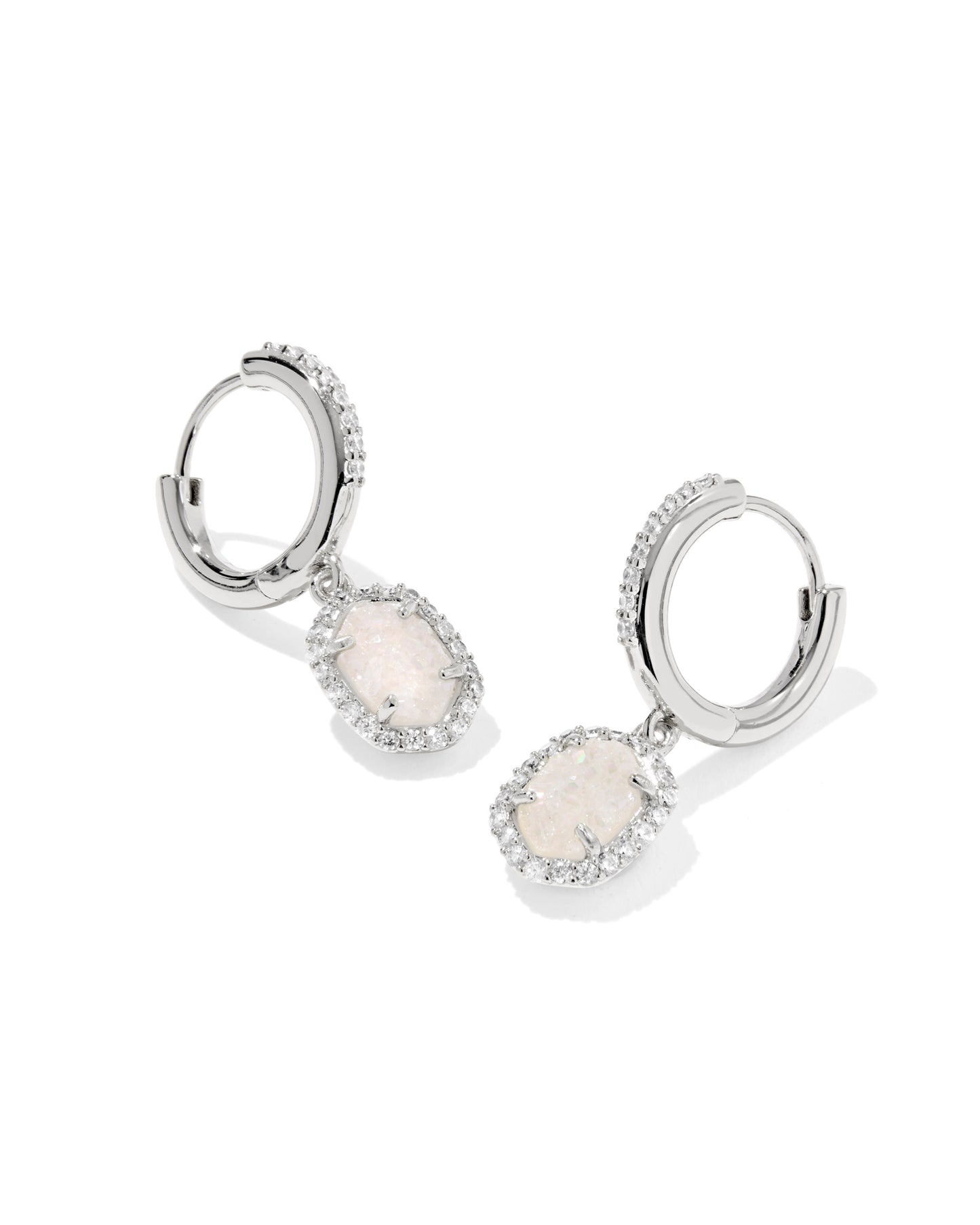 Daphne Silver Crystal Frame Huggie Earrings