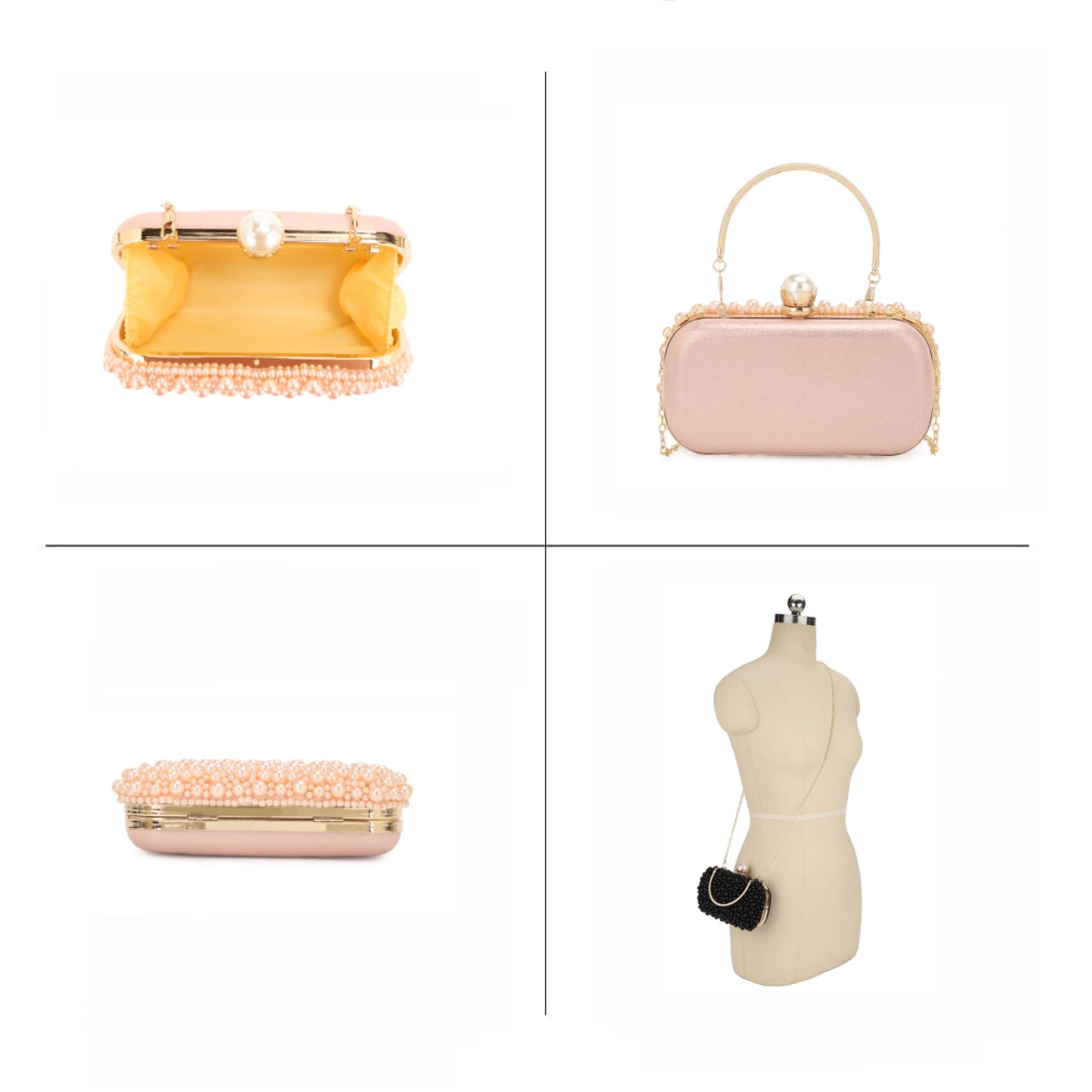 PAISLEY Faux Pearl Hard Case Clutch with Top Handle