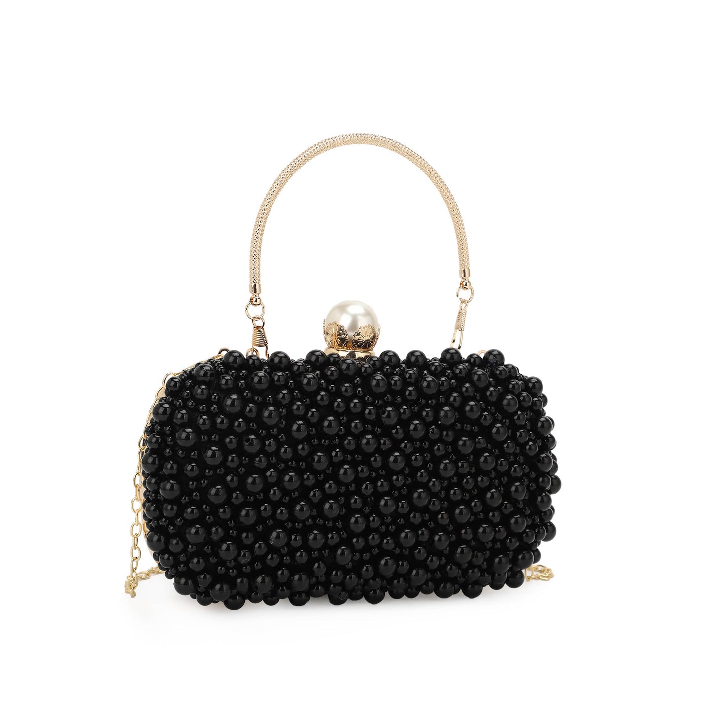 PAISLEY Faux Pearl Hard Case Clutch with Top Handle