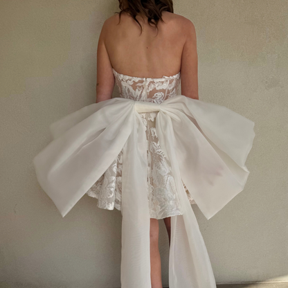 bridal mini dress with bow Brittany Bridal Bow Mini Dress 8