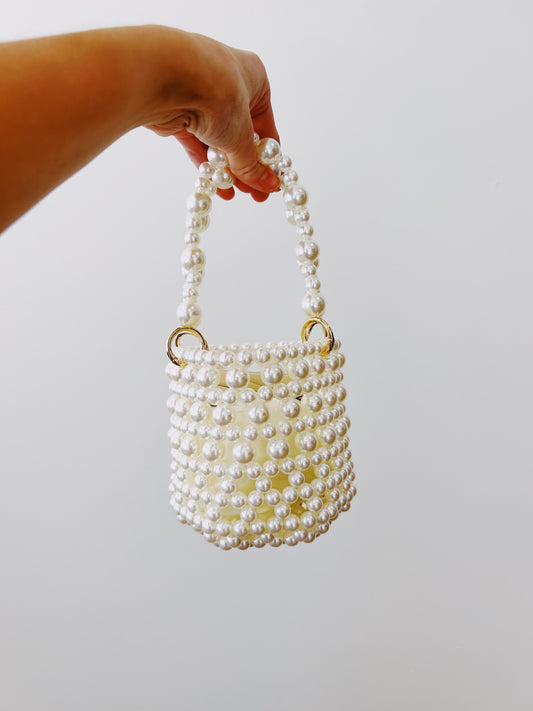 DESTINY Mini Top Handle Faux Pearl Bucket Bag with Strap