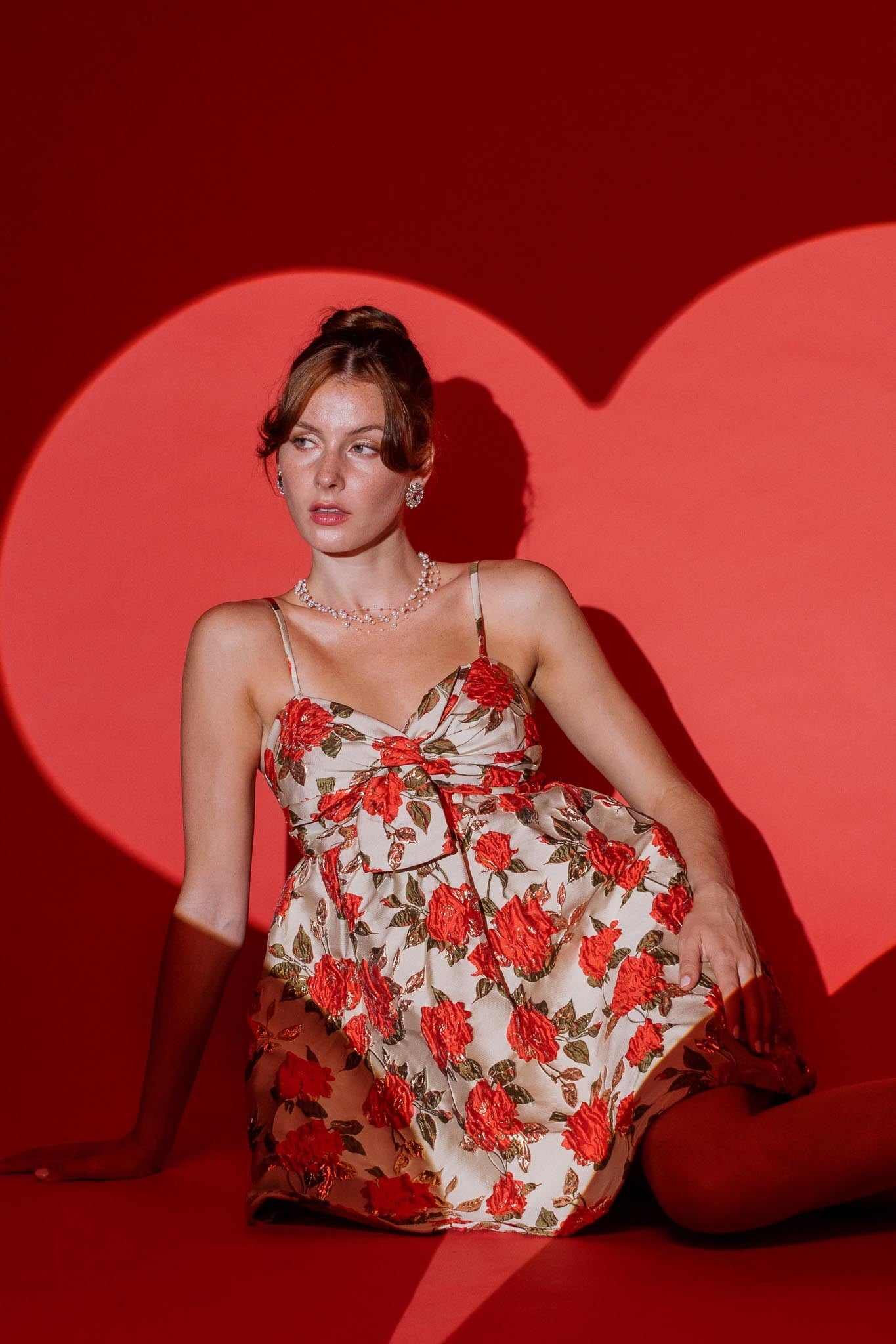 Floral Jacquard Bow Mini Dress