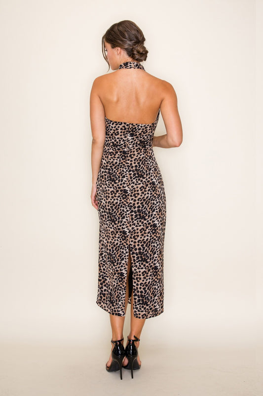 Leopard Print Halter Midi Dress