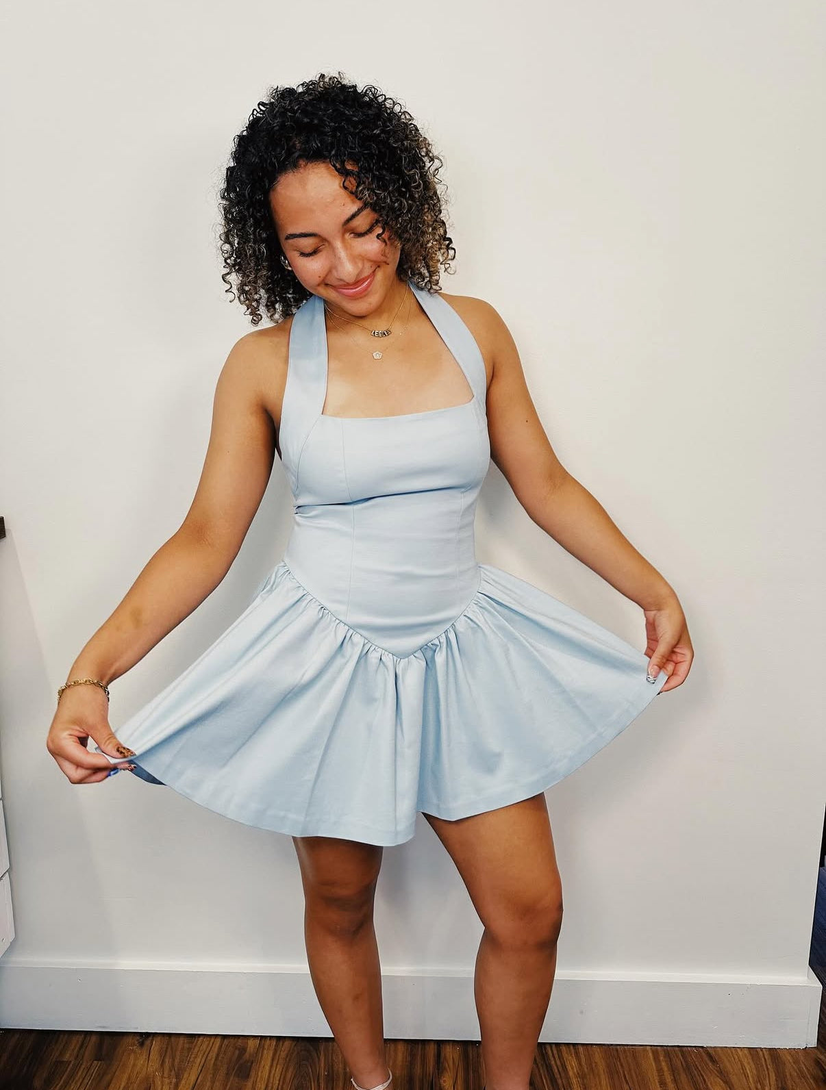 Light Blue Corset Halter Dress