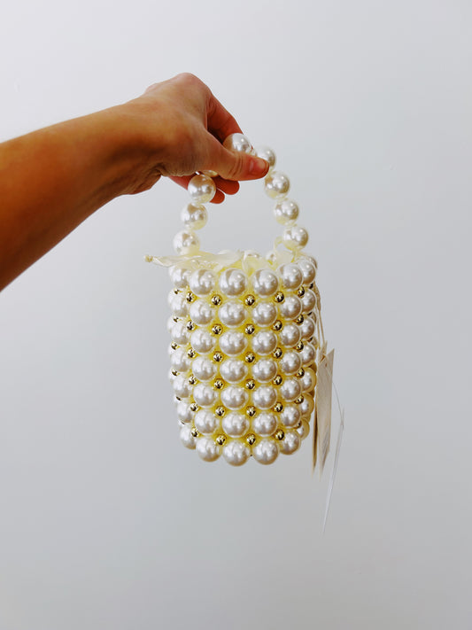 PANDORA Faux Pearl Top Handle Bucket Bag with Beaded Chain