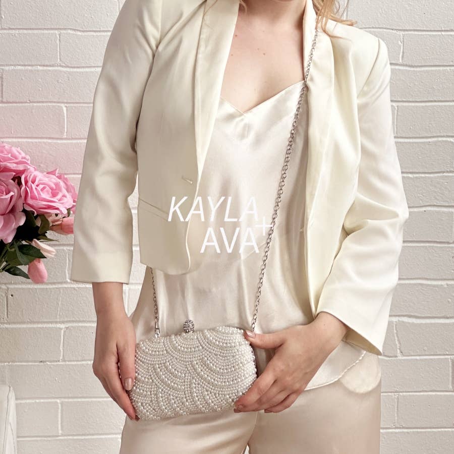 PENELOPE Faux Pearl Hard Case Clutch with Top Handle