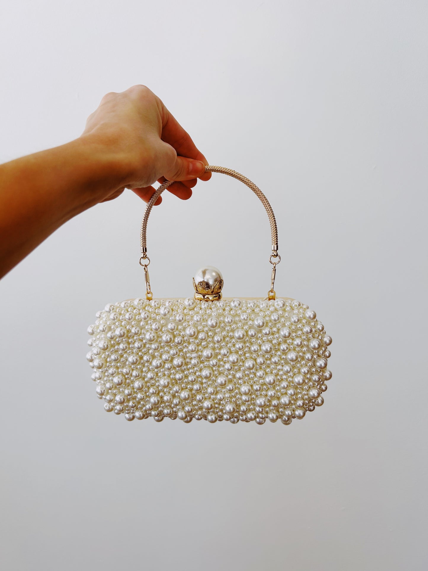 PAISLEY Faux Pearl Hard Case Clutch with Top Handle