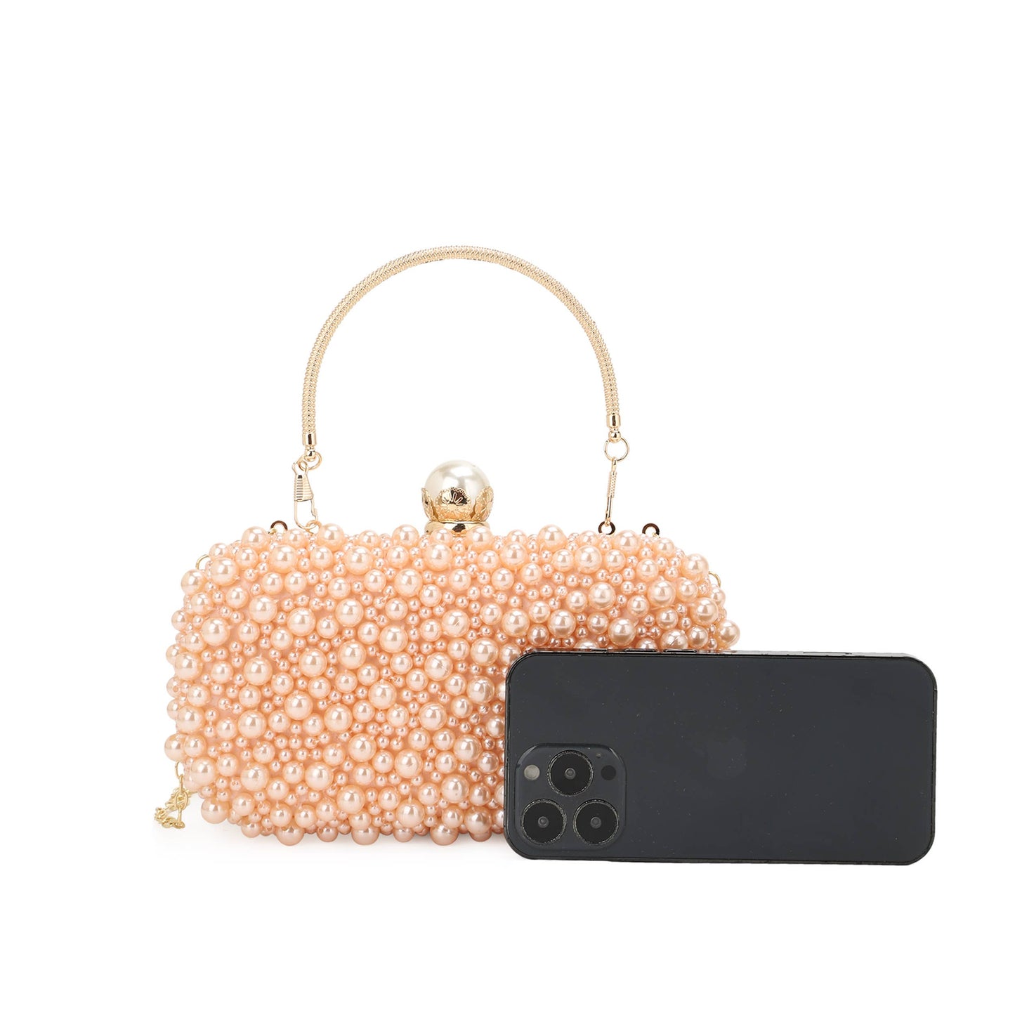 PAISLEY Faux Pearl Hard Case Clutch with Top Handle