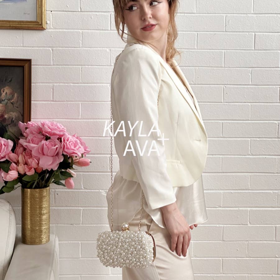 PAISLEY Faux Pearl Hard Case Clutch with Top Handle