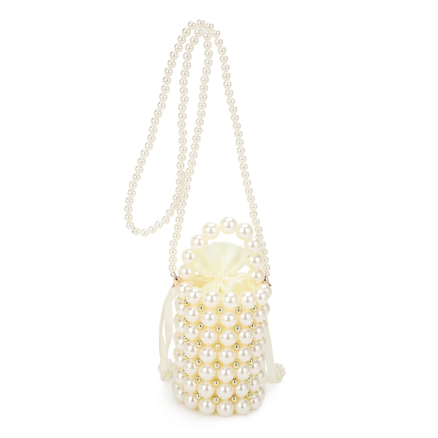 PANDORA Faux Pearl Top Handle Bucket Bag with Beaded Chain