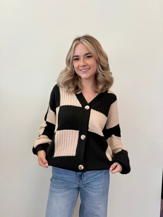 Checkered Button-Up Sweater