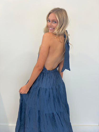 Navy Shimmer Maxi Halter