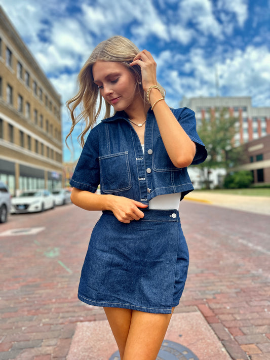 Denim Shirt & Skort Set