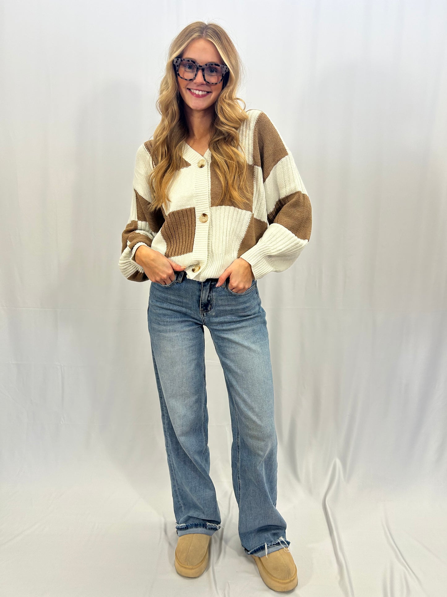 Checkered Button-Up Sweater