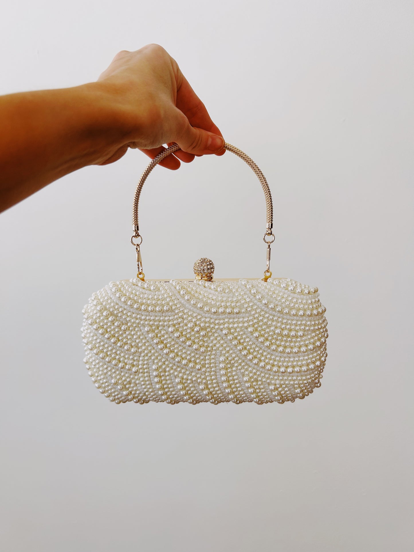 PENELOPE Faux Pearl Hard Case Clutch with Top Handle
