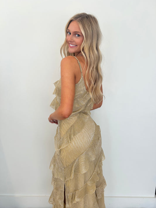 Grace Gold Ruffled Maxi Dress