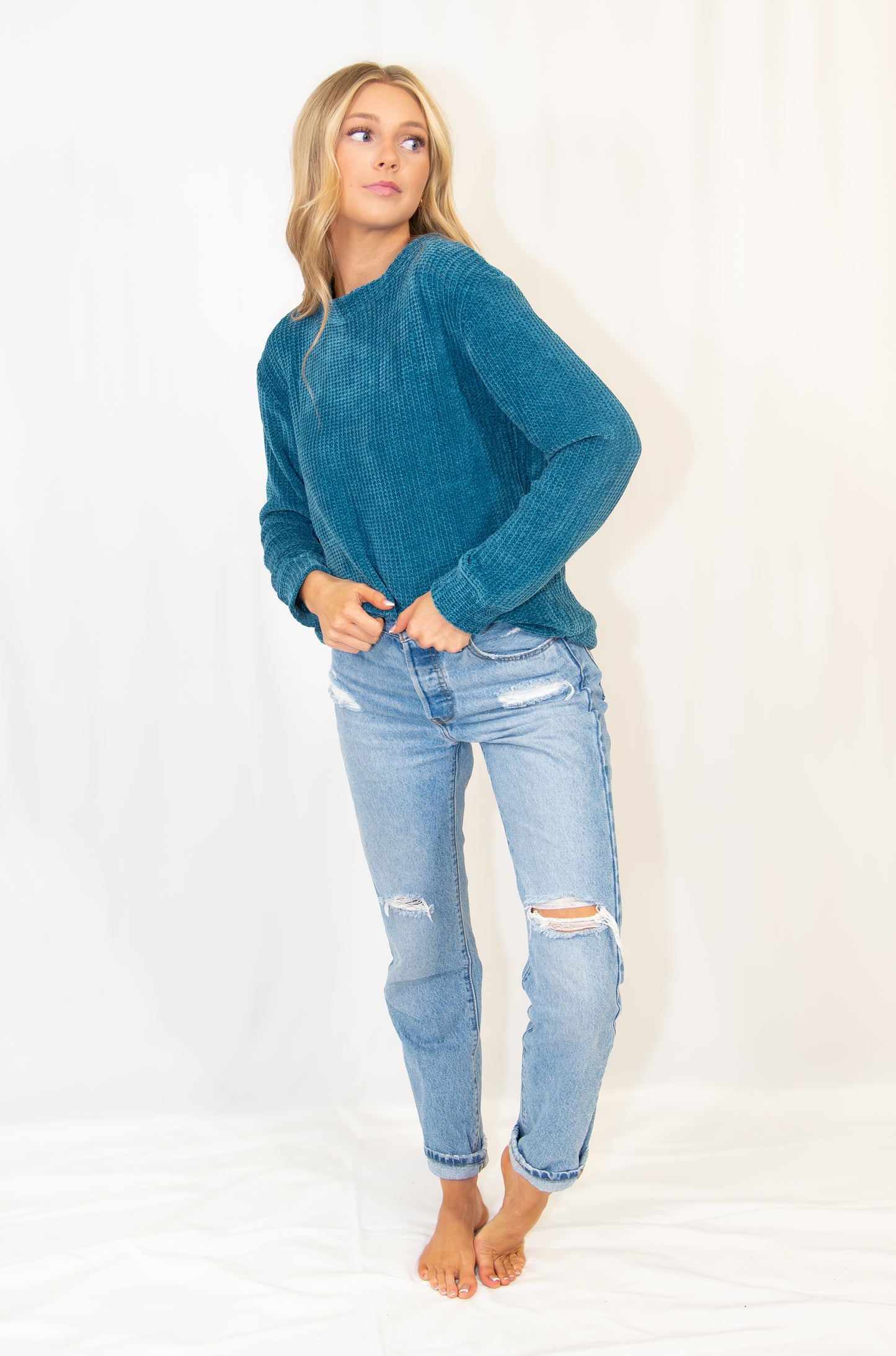 Waffle Round Neck Sweater