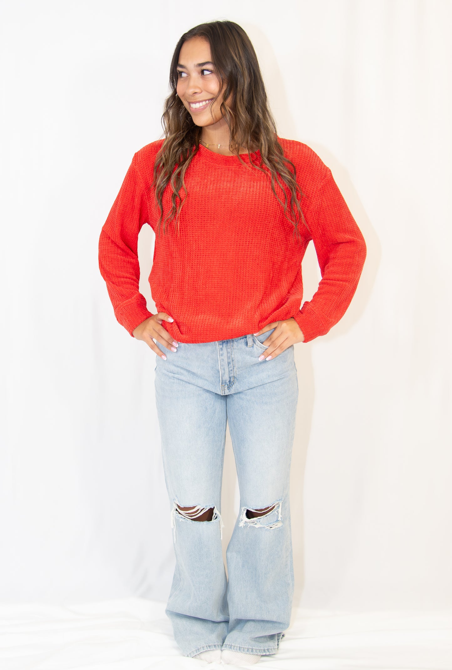 Waffle Round Neck Sweater