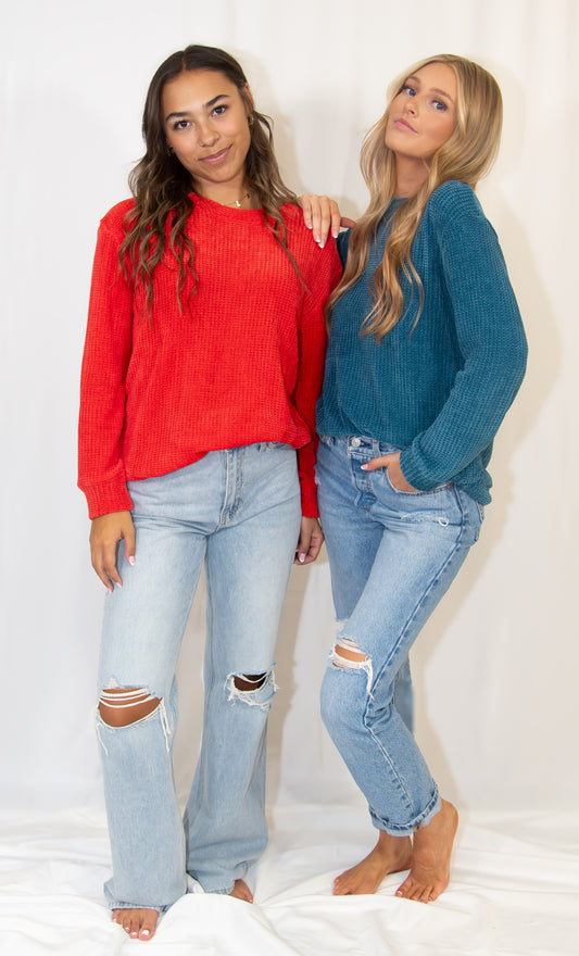 Waffle Round Neck Sweater