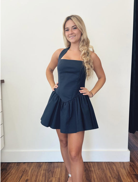 Navy Corset Halter Dress