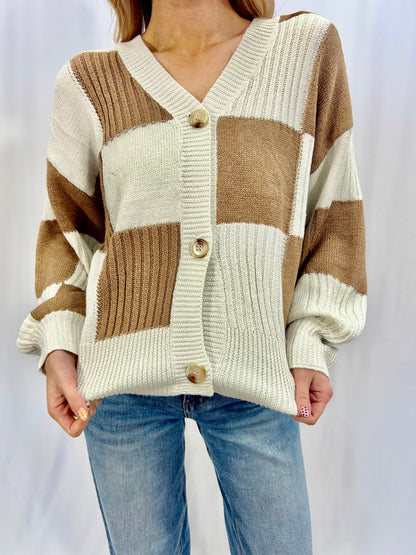 Checkered Button-Up Sweater