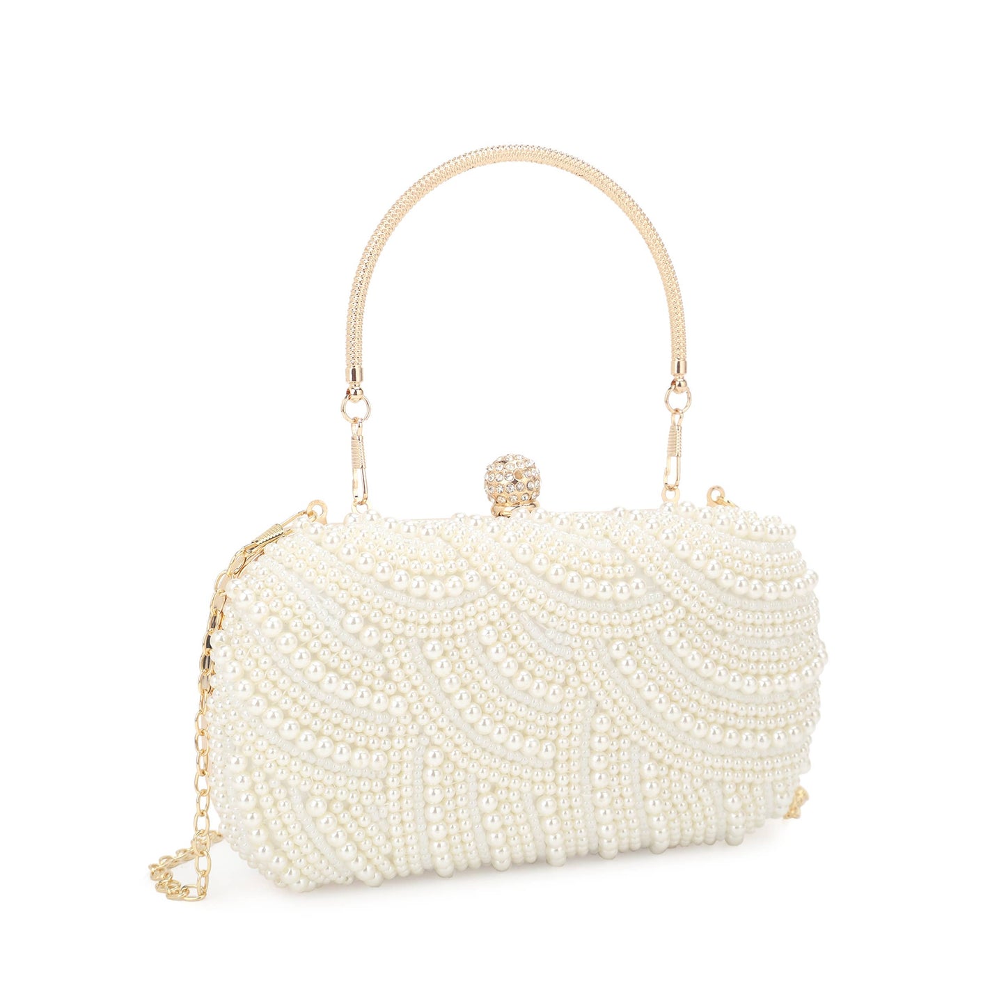 PENELOPE Faux Pearl Hard Case Clutch with Top Handle