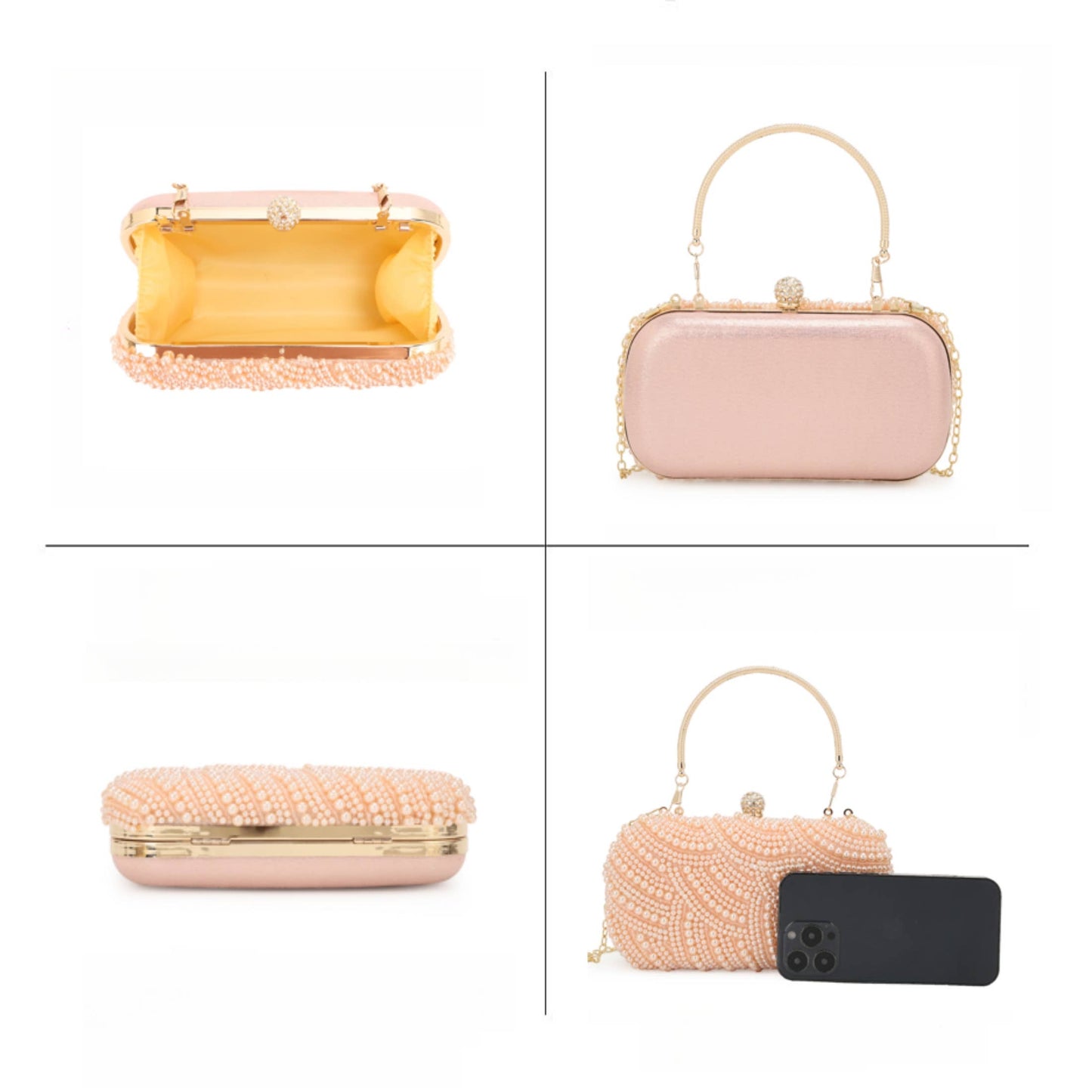 PENELOPE Faux Pearl Hard Case Clutch with Top Handle